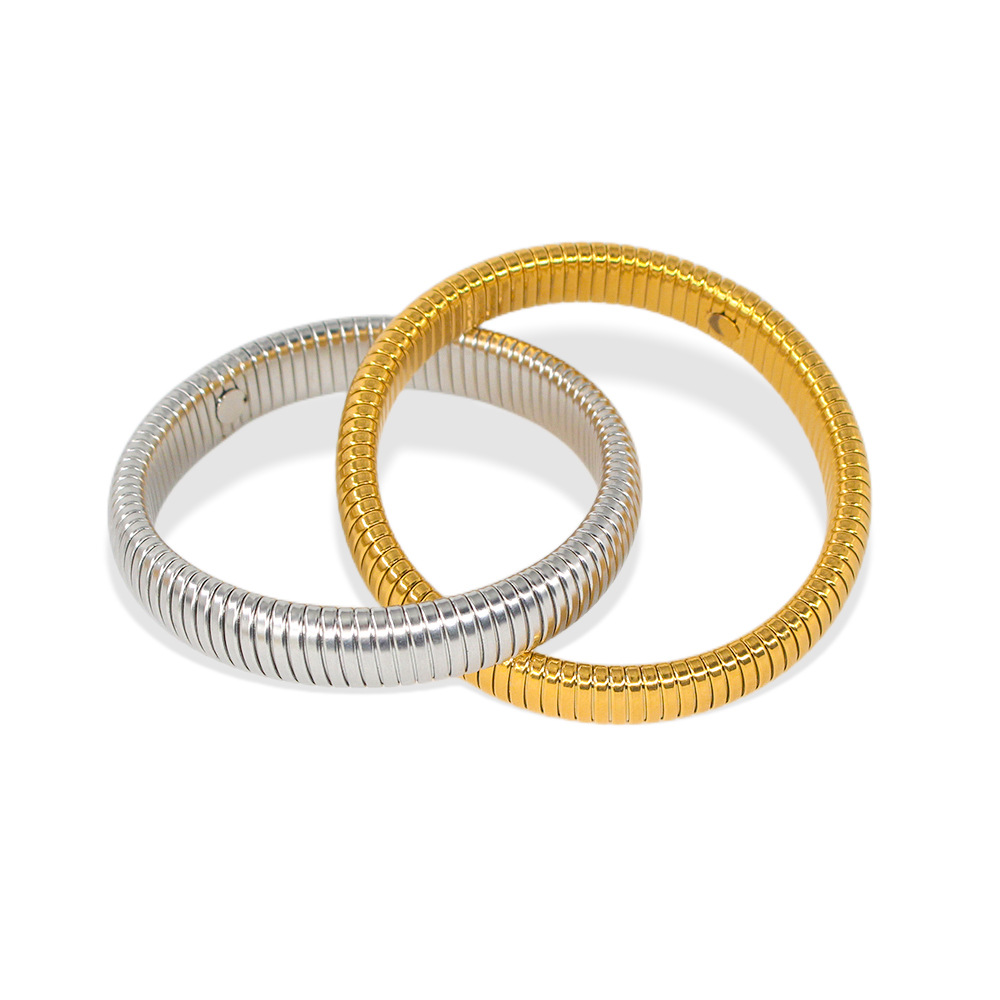 Wholesale of stainless steel fashionable double ring gold bracelets for foreign trade, personalized, simple and cool, titanium steel retro jewelry