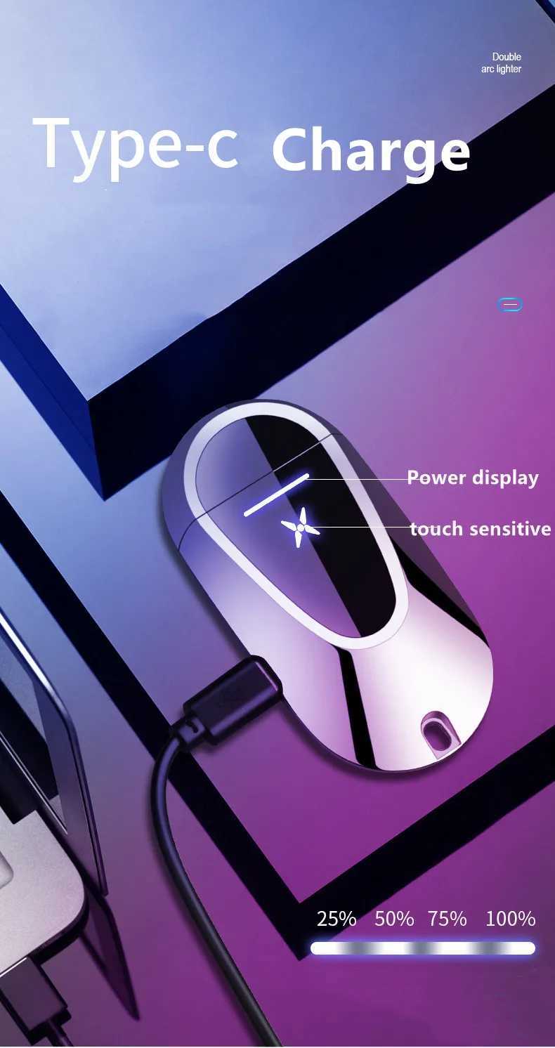 Creatieve autosleutelhanger Elektrische dubbele boog USB-aansteker Buiten Winddicht Metaal Plasma Pulse Touch Inductie Herencadeau