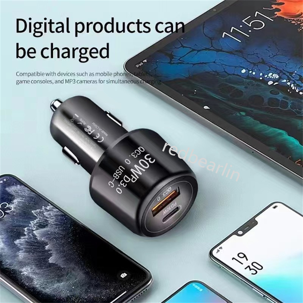 Fast Quick Charigng QC3.0 PD30W 48W Dual Ports USB C Car Charger Auto Power Adapter Chargers For IPhone 11 12 13 14 15 Pro Samsung S23 S24 Xiaomi With Retail Box