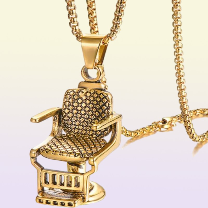 Hip Hop Rock Rock Titanium en acier inoxydable Barbershop Sofa Pendants Collier pour hommes Barber Bijoux Gold Couleur 20092898267023339727