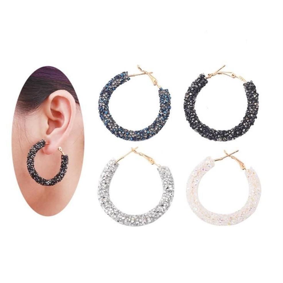 Bijoux de mode Personnalité Simple Vintage Cristaux Hiphop Exagérés De Cercles Swarovskis Boucles D'oreilles En Cristal De Perles À La Main Da193W