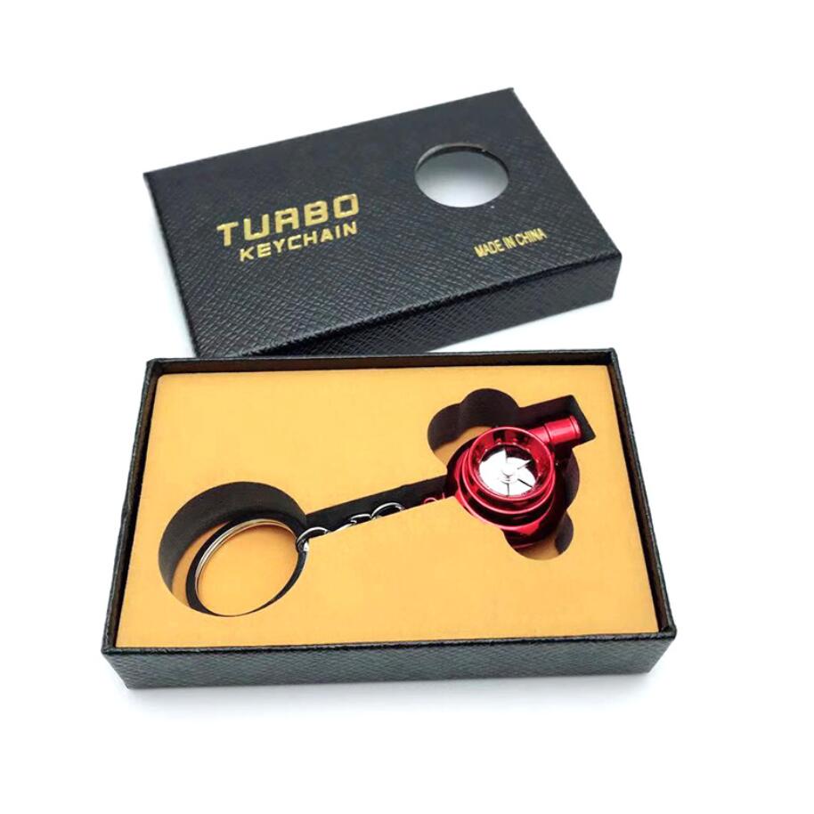 Mini LED Turbo Turbocharger Keychain Spinning Turbine Key Chain Ring Pendant Whistle Sound Keyfob Keyring Car Interior Accessory with box
