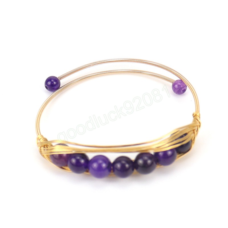 Cor dourada artesanal frisado fio envolto metal abertura pulseira para mulheres meninas colorido cristal grânulo ajustável pulseira presentes