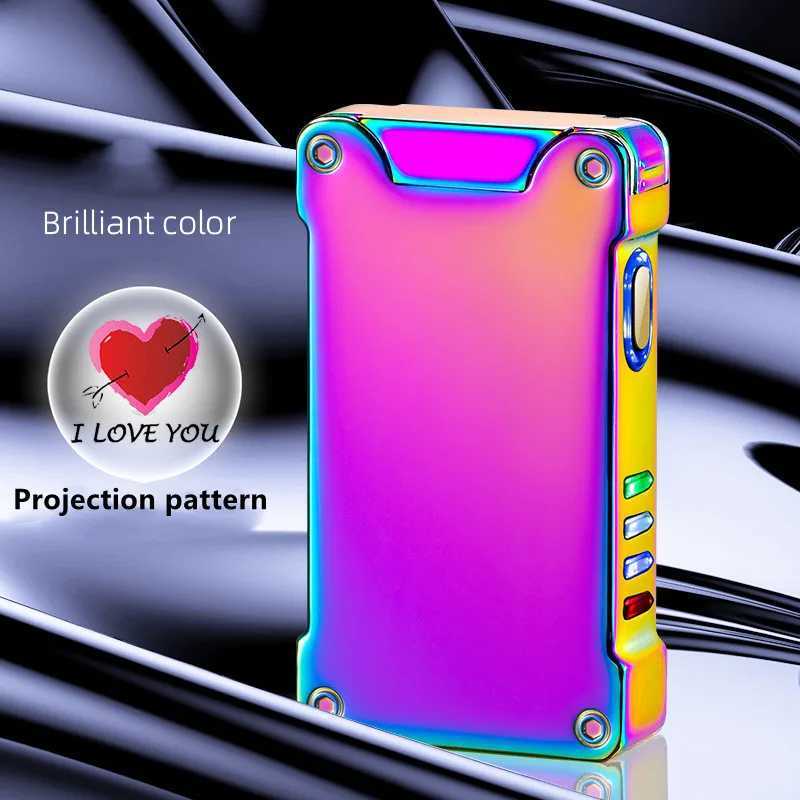 Proiezione Love You Pattern Impulso elettrico Accendino USB Metallo antivento Display di alimentazione Plasma Doppio arco Regalo da uomo