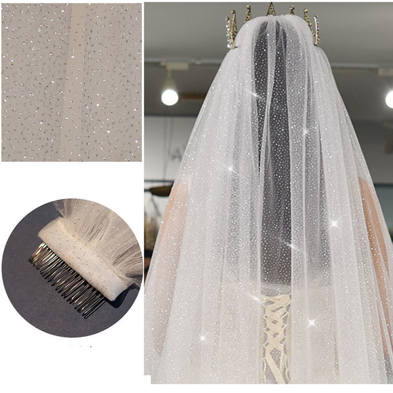 Luxury Cathedral Wedding Veil Bling Sequined Veils Soft Single Tier Veil with Comb Glitters Women Bridal Hair Accessories