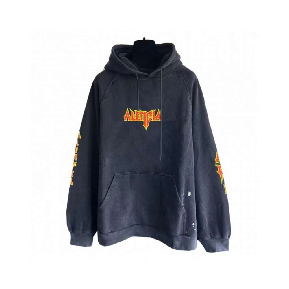 23SS High Version B Family Autumn Nowy Unisex Para Style American Lightning List Ripped Hoodie