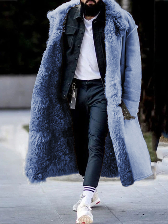 남성 코트 가짜 모피 색상 중부 송아지 길이 겨울 외투 따뜻한 트렌디 한 남성 겨울 외투