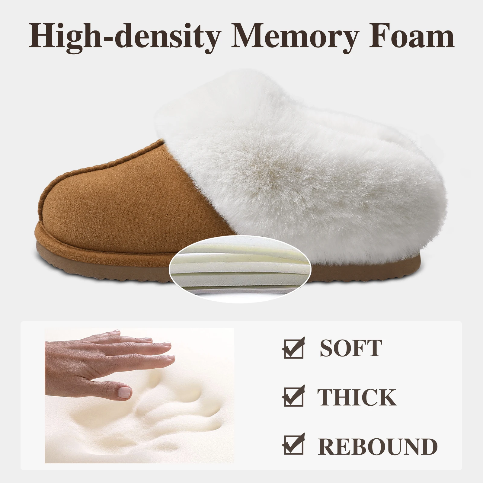 New Plush Fur Slippers Home Women Winter Fluffy Faux Fur Collar House Slippers Furry Memory Foam Slides Indoor Outdoor