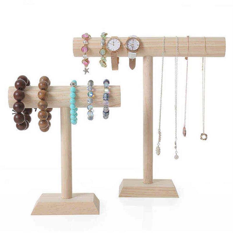 Présentoir portatif de bijoux de support de barre en T de chaîne de Bracelet en bois dur pour la vitrine de support d'organisation à la maison de collier de montre de Bracelet 2279D