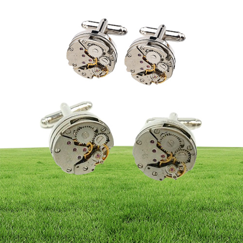 Real Tie Clip Nonfunctional Watch Movement Cufflinks för män rostfritt stål smycken skjorta manschetter cuf flinkar hel5819780