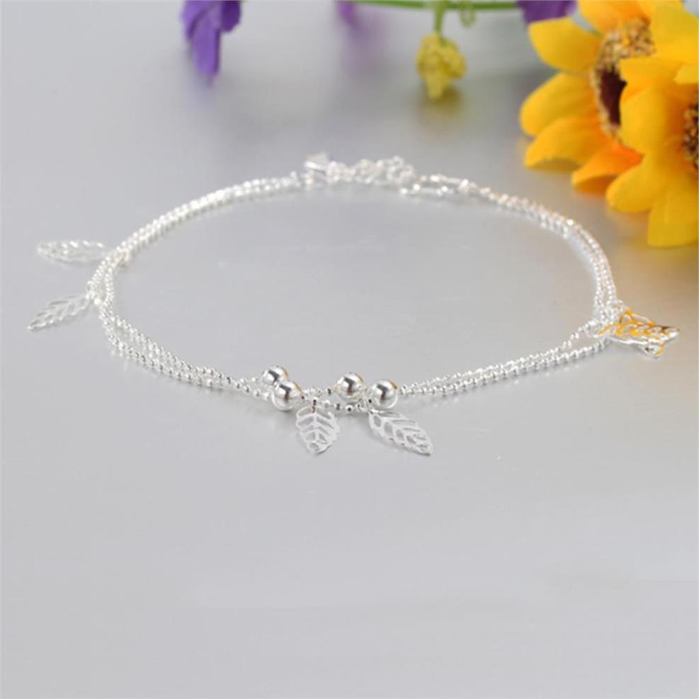 2016 년 전체 여성 925-Sterling-Silver Anklet Leaf Ankle Bracelet Bead Bead Anklets for Fashion Foot Jewelry New Body Chains3011