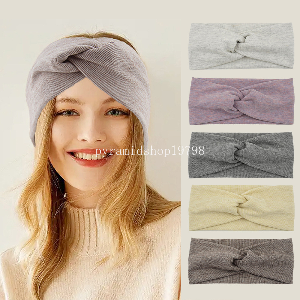 Fascia capelli da donna, turbante, fascia capelli in cotone, fascia capelli, tinta unita, trucco, fascia elastica a spirale incrociata, accessori capelli