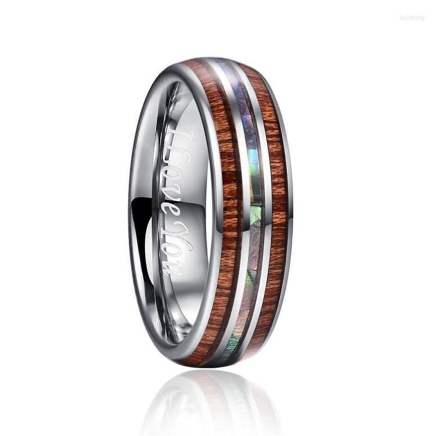 Trouwringen 6mm Hawaiiaans Koa-hout en abalone schelp wolfraamcarbide voor dames heren Bruiloft Lois22251e