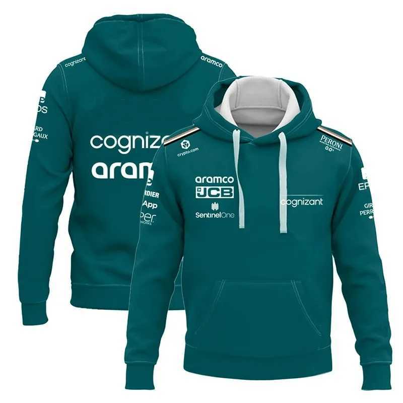 Kjyk Sweats à capuche pour hommes 2023/2024 Nouveaux sweats de l'équipe de course de Formule 1 F1 Printemps et automne Alonso 14 Stroll 18 Route imprimée en 3D Zip de rue pour femmes et enfants