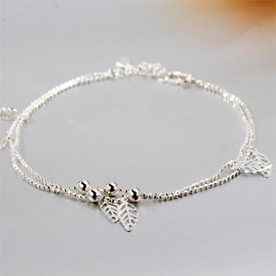 2016 년 전체 여성 925-Sterling-Silver Anklet Leaf Ankle Bracelet Bead Bead Anklets for Fashion Foot Jewelry New Body Chains3011