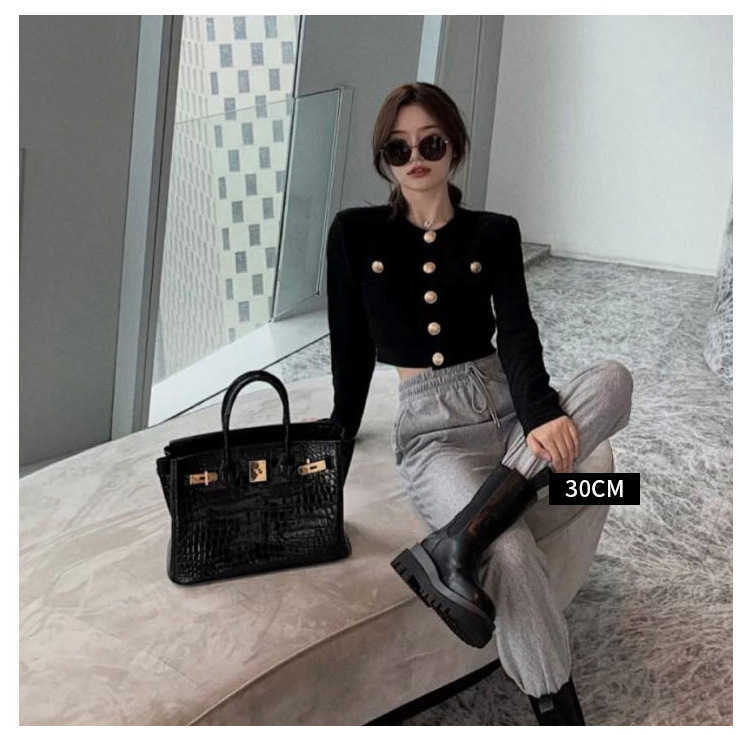 Luxury A Birkns Crocodile bag leather women's bag 2024 new fashion cowhide large bag commuting versatile handbag 25A7