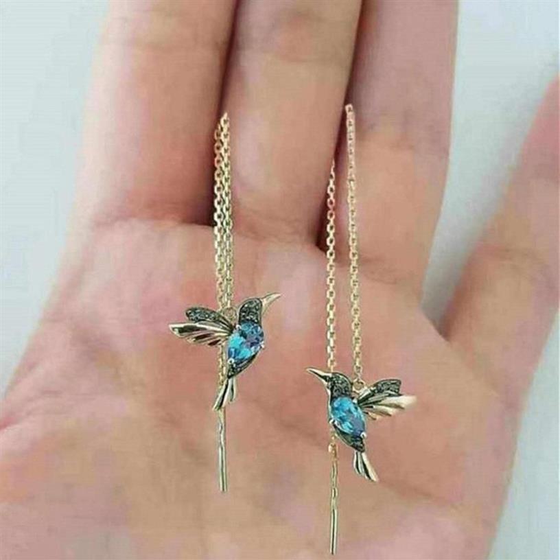 Stud Paar Unieke Lange Oorbellen Vogel Hanger Kwastje Kristal Dames Sieraden Ontwerp Kleuren Kolibrie EarringStud Kirs22284B