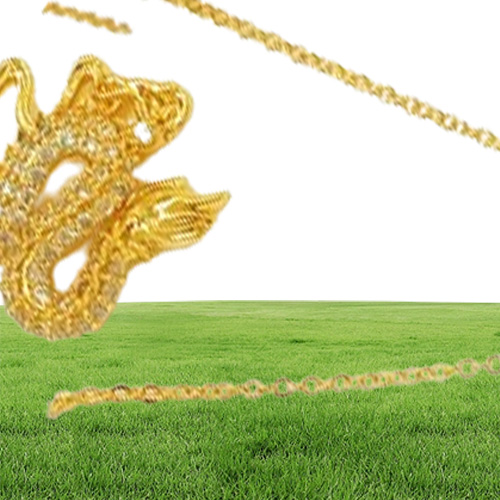 Micro Inlaid Zircon Dragon Pendant Chain 18k Yellow Gold Filled Fashion Womens Mens Pendant Necklace 2763388