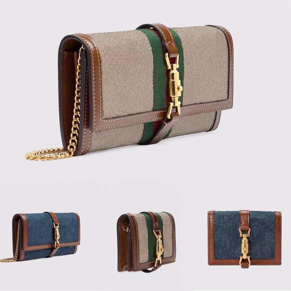 652681 Jackie 1961 Long Wallet With Chain Cover Beige Ebony Denim Lvory White Black Leather Zipper Pouch Inside Card Slot248x