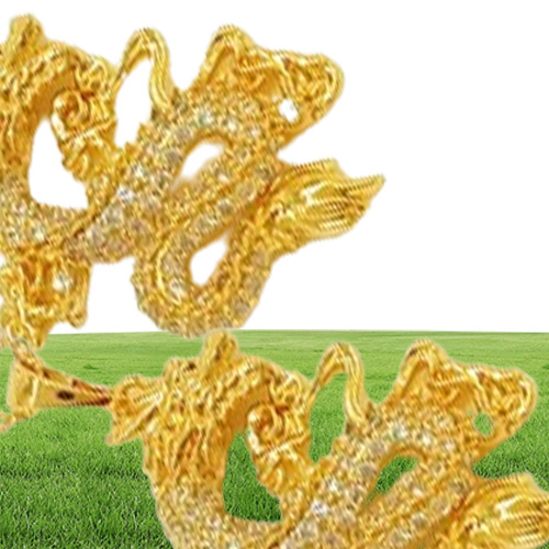 Micro Inlaid Zircon Dragon Pendant Chain 18k Yellow Gold Filled Fashion Womens Mens Pendant Necklace 2763388