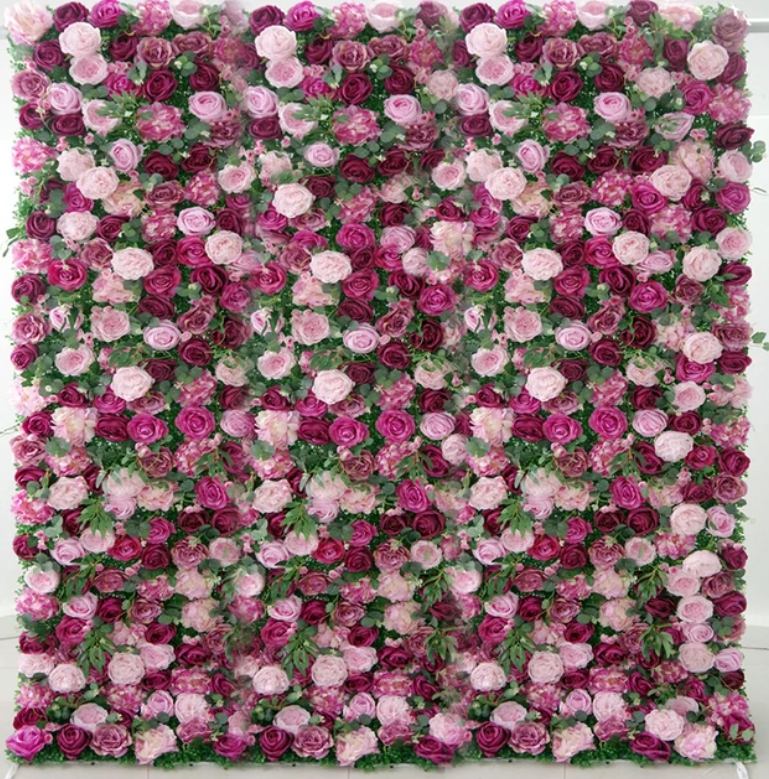 5D pink Rose Cloth Flower Wall Artificail Fabric Roll Up Hydrangea Floral Wall Wedding Backdrop Decor Hang Curtain Photo Props 036