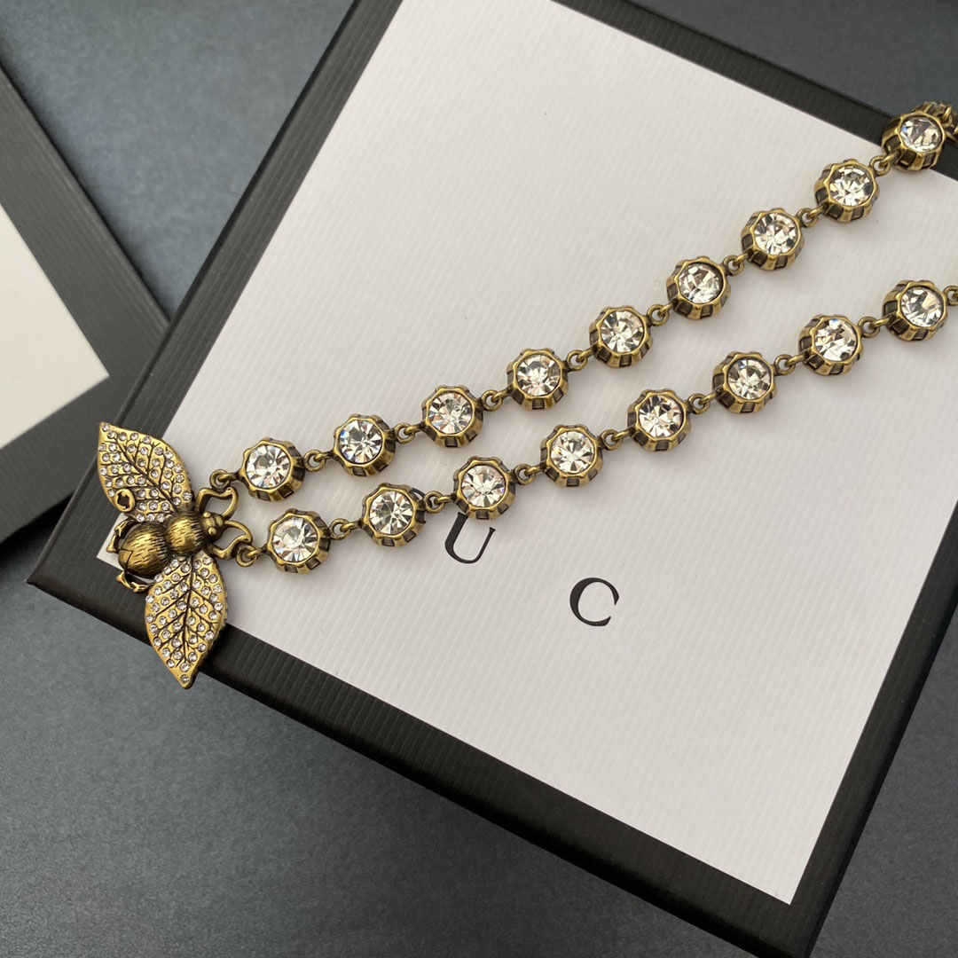 Design vintage diamante colar moda feminina jóias clássico designer amor colar com caixa de presente de natal luxo abelha pingente colar pulseira conjunto