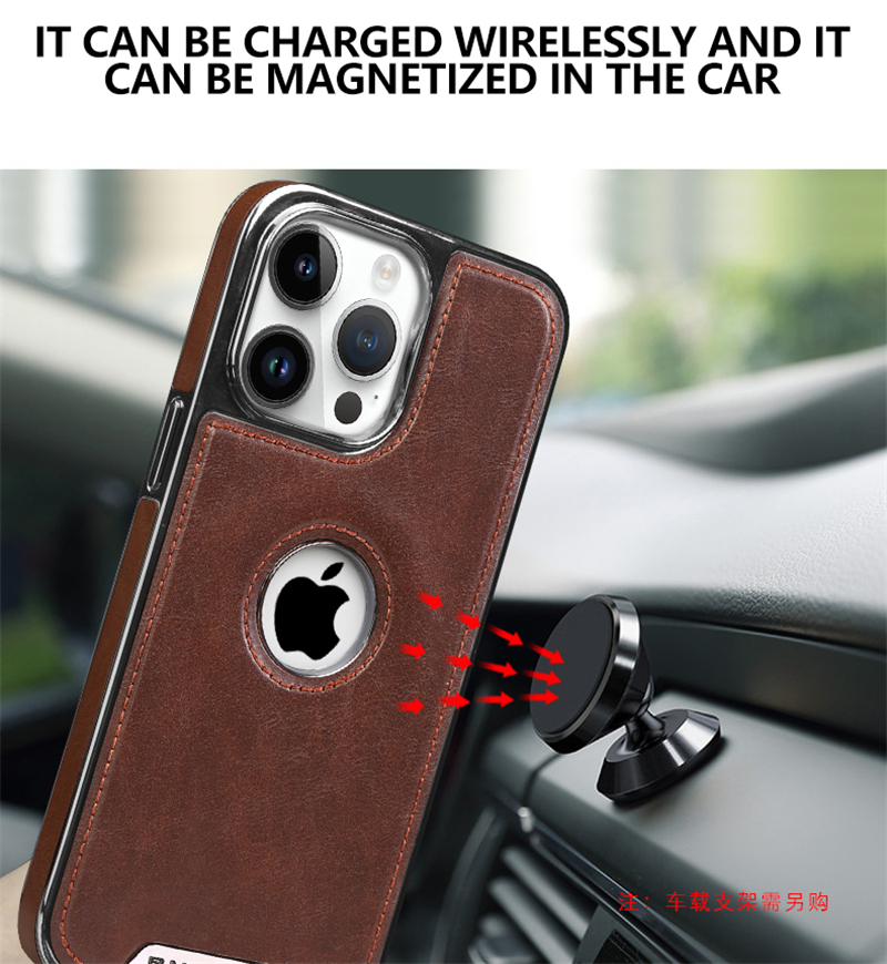 Luxury Plating Grain Leather Phone Case for iPhone 15 14 13 12 Pro Max Business Magnetic Full Protective Solid Color Car Mount Back Cover Supporting Wireless Charging