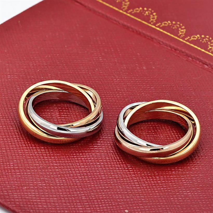 'Gold Silver Rosegold' tre-ring Crossing Triple Rings for Women Men Lovers '316L Titanium Steel Wedding Band Anei214G