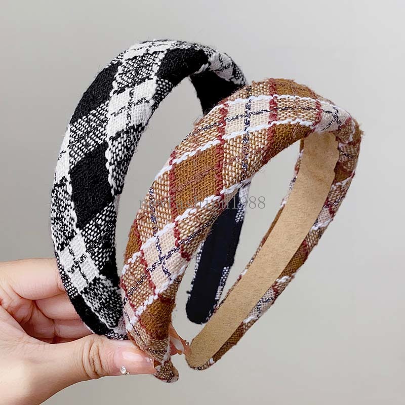 Nieuwe Vintage Plaid Wol Spons Haarband Voor Vrouwen Elegant Haar Versieren Hoofdband Haar Hoepels Hoofddeksels Mode Haaraccessoires