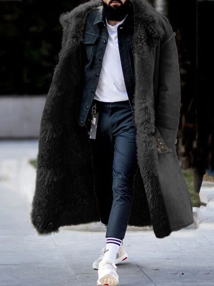 남성 코트 가짜 모피 색상 중부 송아지 길이 겨울 외투 따뜻한 트렌디 한 남성 겨울 외투