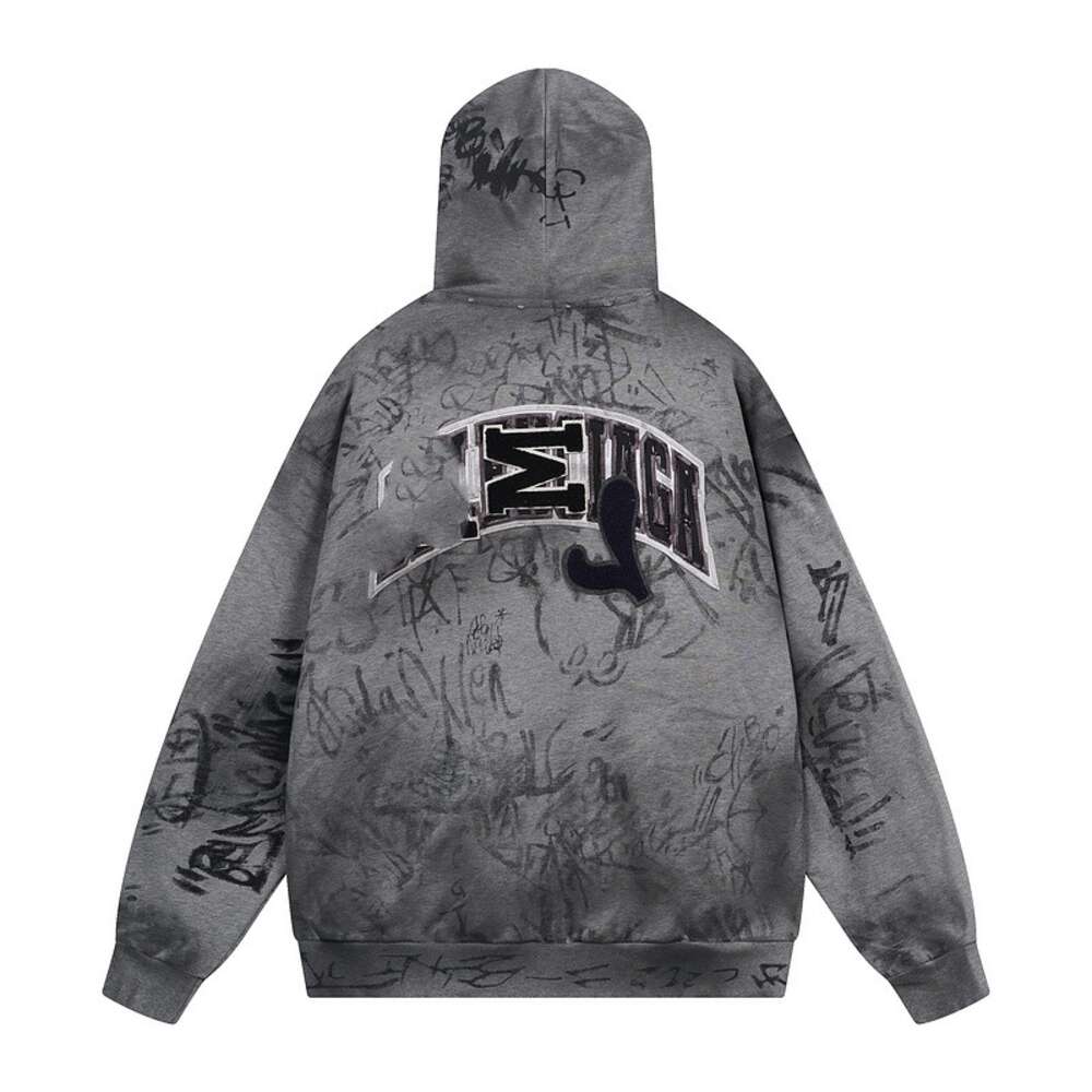 Version Officiell webbplats Kvalitetstvätt Estruerad sliten spraymålad graffiti dragkedja Cardigan hoodie B hem