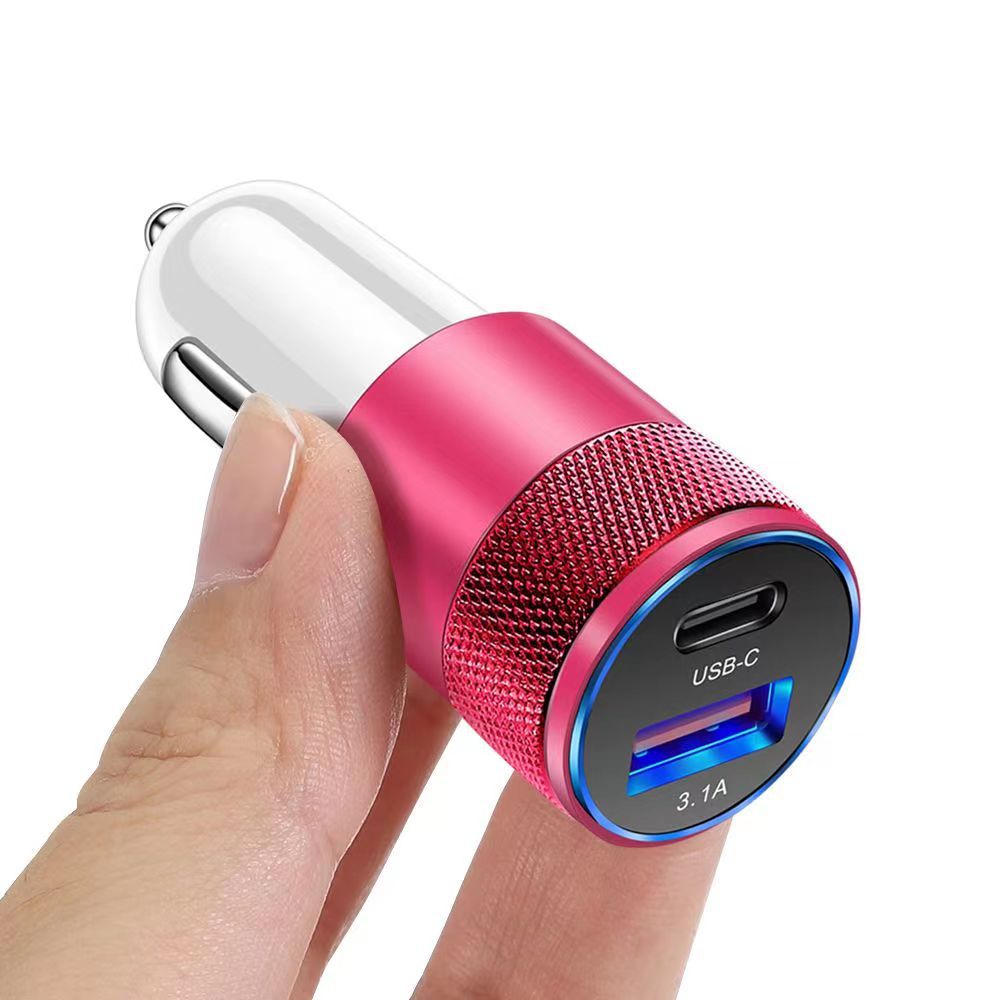 Dual Port PD USB C Type C Car Charger Auto Power Adapters 3.1A Chargers för iPhone 14 13 12 11 15 Pro Max Samsung Xiaomi Huawei Android Phone GPS PC