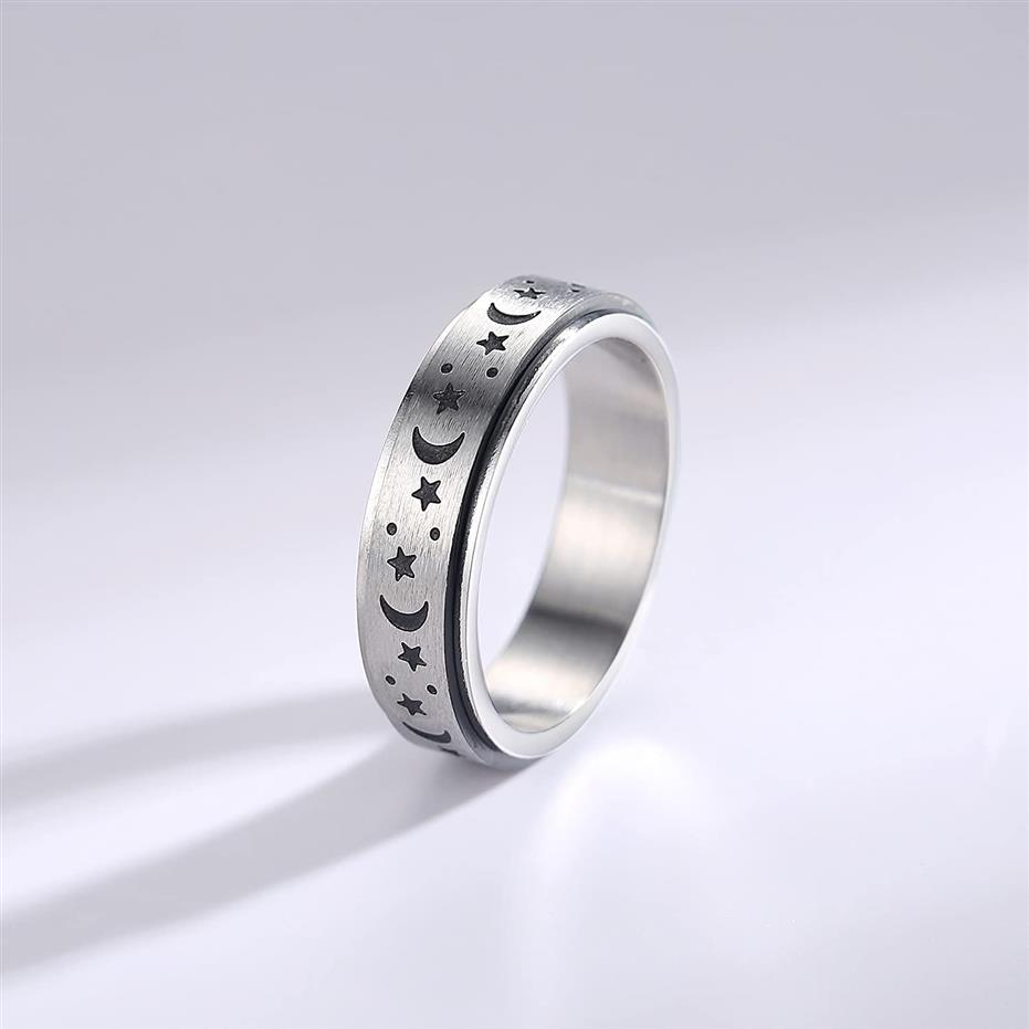 Anéis giratórios de aço inoxidável de 6mm, lua, estrela, anel para mulheres, alívio do estresse, ansiedade, noivado, casamento, promessa, band213y