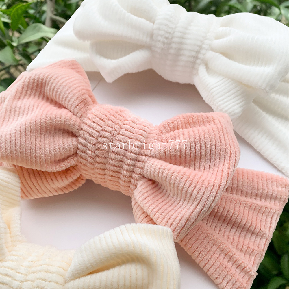 Ny Big Bowknot Baby Headband Corduroy Nyfödd spädbarn Elastisk hårband turban headwrap dubbel lager söta hårtillbehör