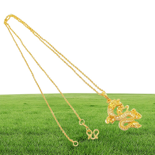 Collana con pendente a forma di drago con zirconi micro intarsiati, collana con pendente da uomo e da donna in oro giallo 18 carati 9482590