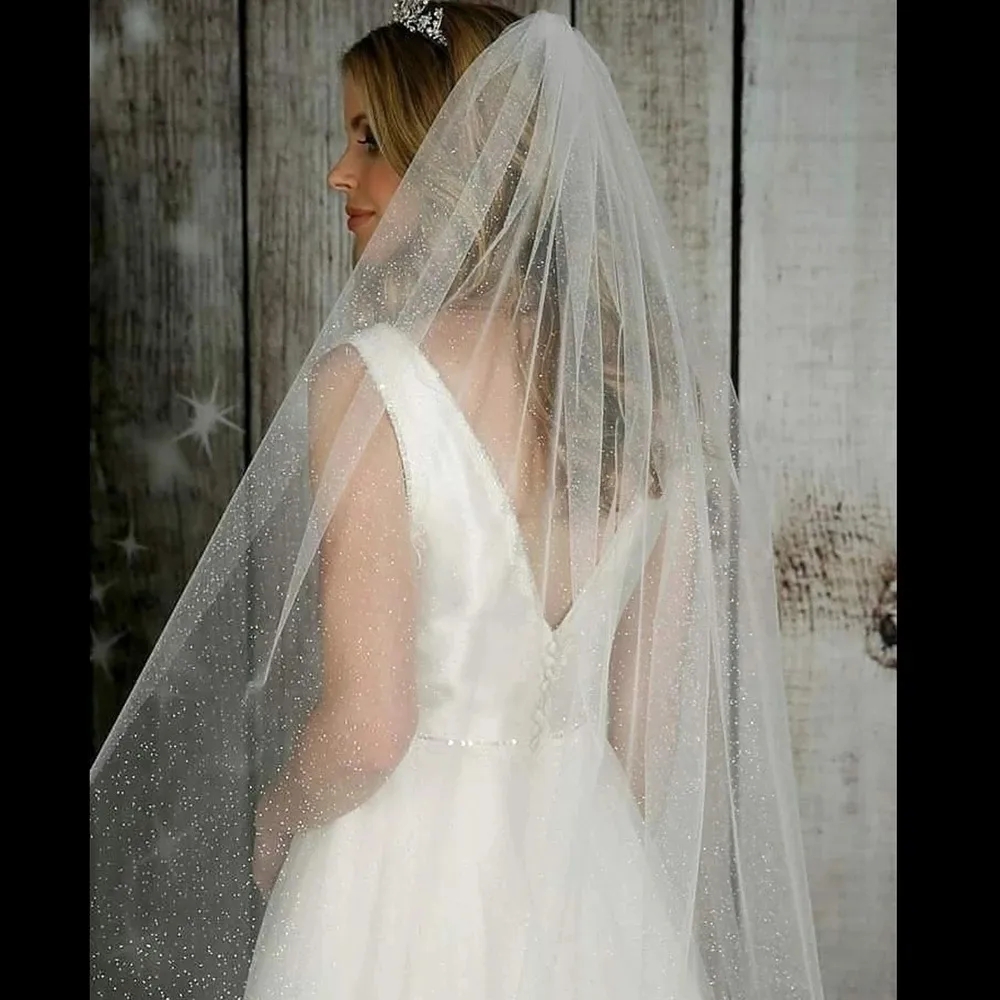 Luxury Cathedral Wedding Veil Bling Sequined Veils Soft Single Tier Veil with Comb Glitters Women Bridal Hair Accessories