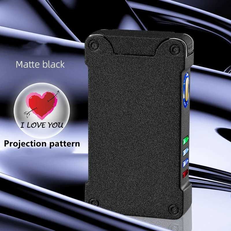 Proiezione Love You Pattern Impulso elettrico Accendino USB Metallo antivento Display di alimentazione Plasma Doppio arco Regalo da uomo