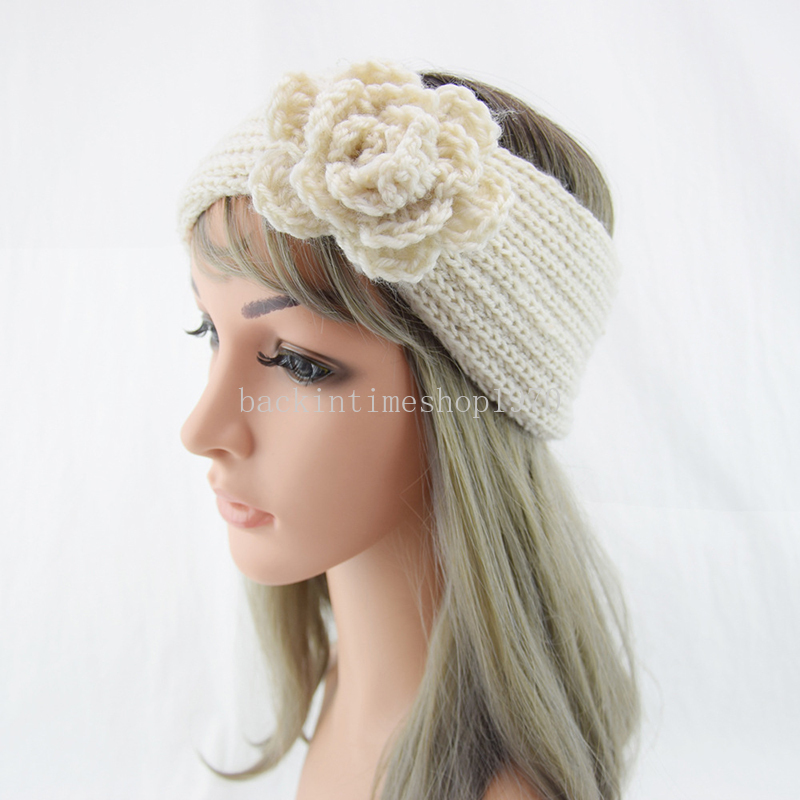 Scalda orecchie Fascia floreale all'uncinetto Fascia capelli larga elastica in lana lavorata a maglia donna Accessori capelli moda invernale tinta unita