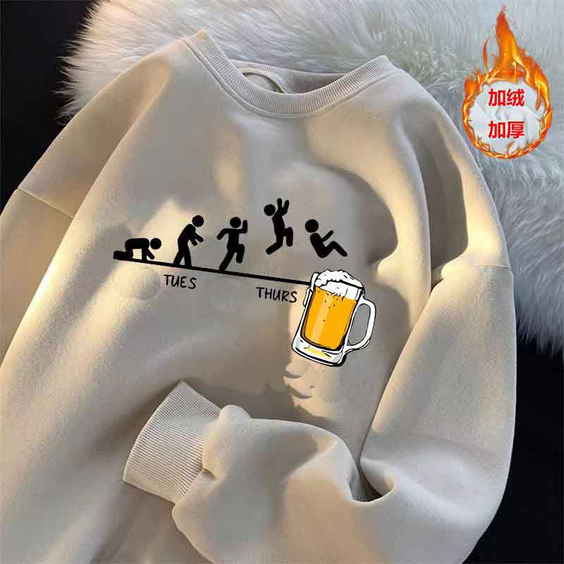 2023Friday Beer O Collar Polaire pour hommes et sweat à capuche épais Calendrier amusant Lundi Mardi Mercredi Jeudi Coton imprimé numérique et pull en polaire