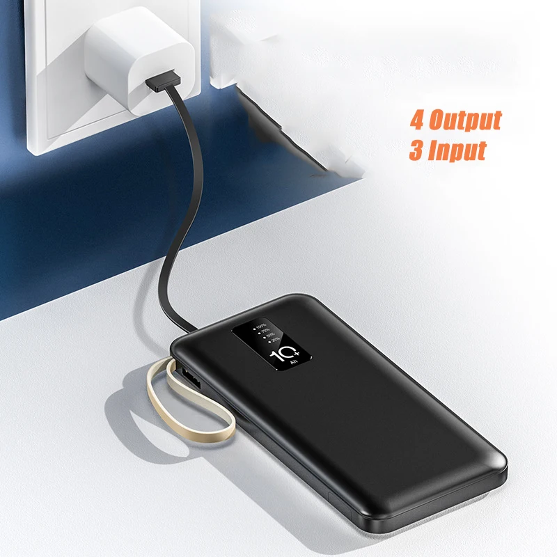 20000 mAh Power Bank Eingebautes Kabel Tragbares Ladegerät Externer Akku Powerbank 10000 mAh Für iPhone Xiaomi Samsung Huawei