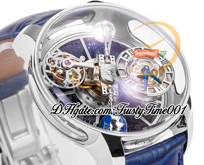 RMF AT100,30. AC Astronomia Tourbillon Reloj mecánico de cuerda manual para hombre Esqueleto Cuerpo celeste Dial Correa de piel de cocodrilo Super Edition trustytime001Watches