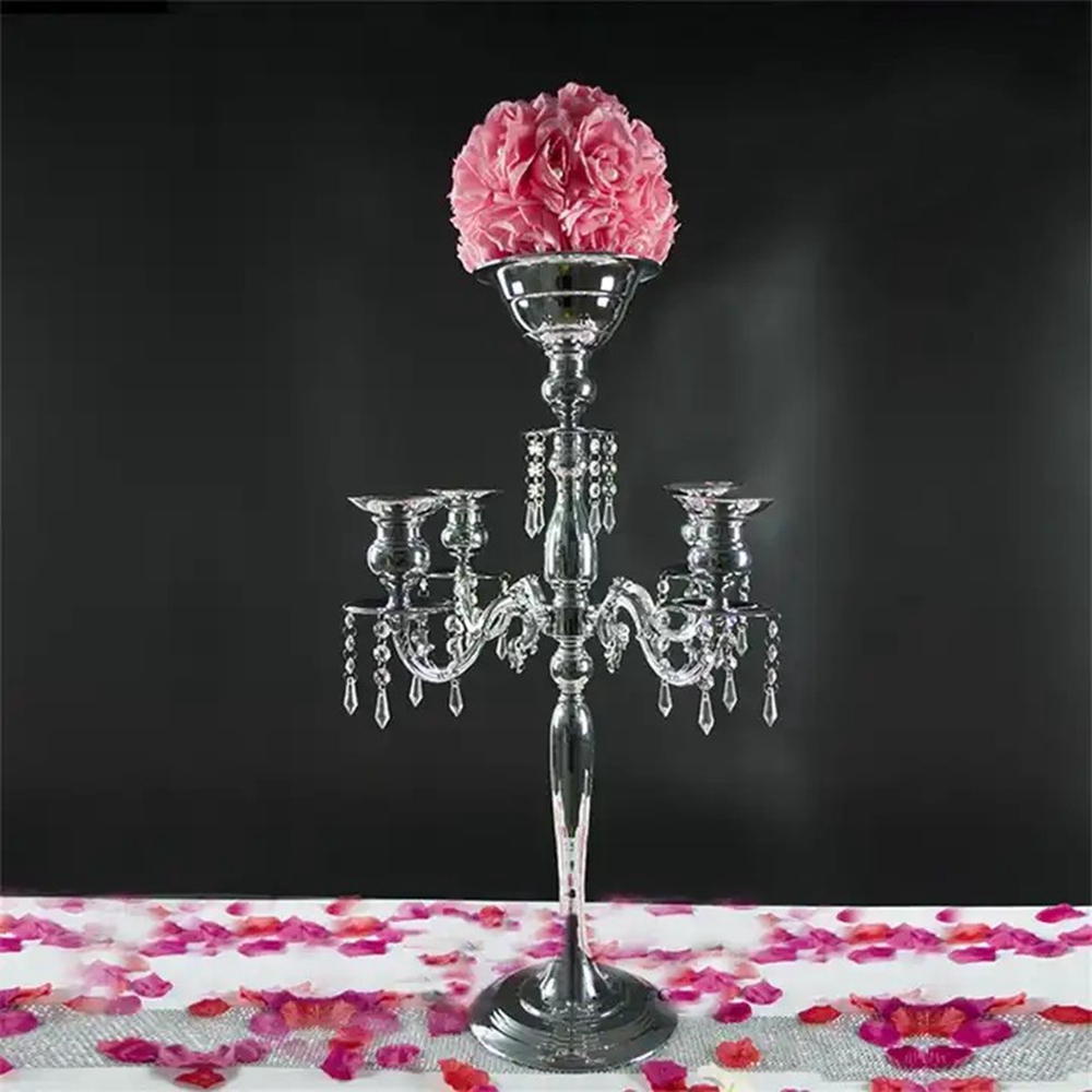5 Arms Candlestick metal wedding party background decorationr Wedding Party Decorative Geometric Acrylic Black Candelabra Table flower stand Centerpiece 67