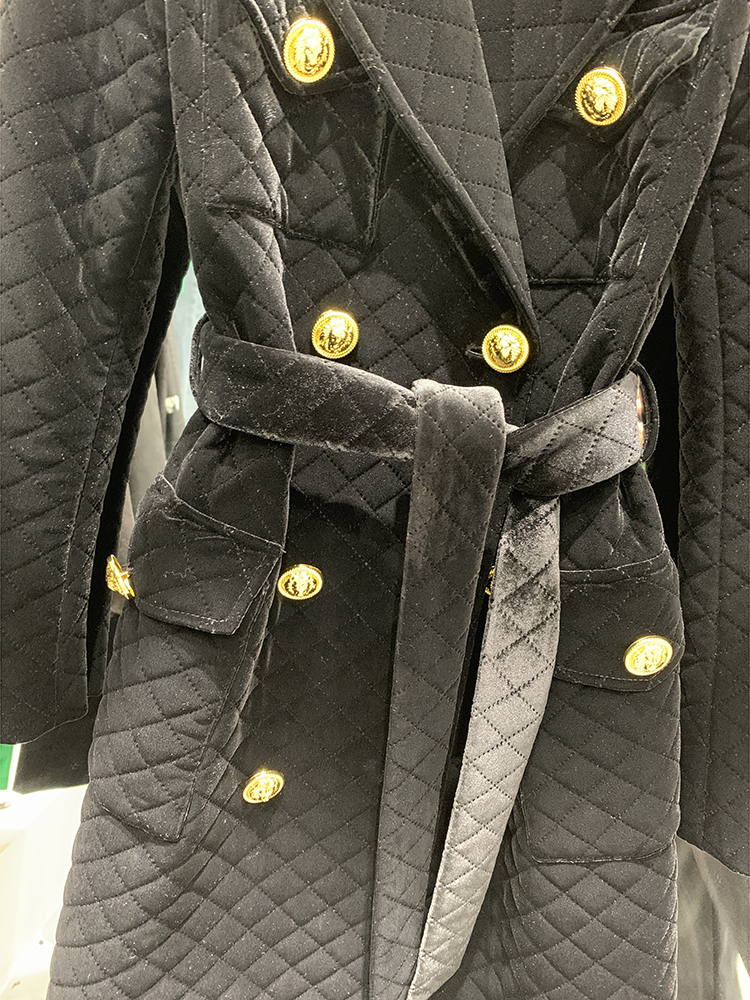 オーバーコート女性用ダブル胸肉の格子縞のベルベットロングコート