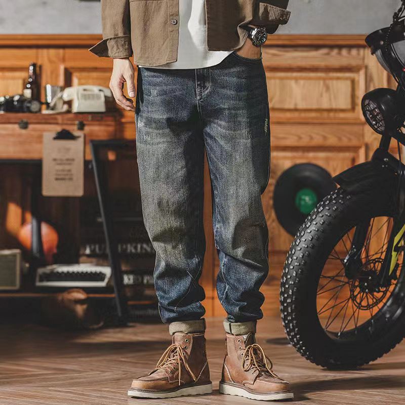 Estilo americano pesado retro casual jeans masculino novo outono lavagem pedra calças soltas tamanho grande calças estiramento 3