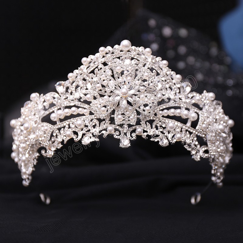 Princess Flower Pearl Crystal Tiara Crown For Women Girls Wedding Elegant Bridal Hair Dress Birthday Party Accessories