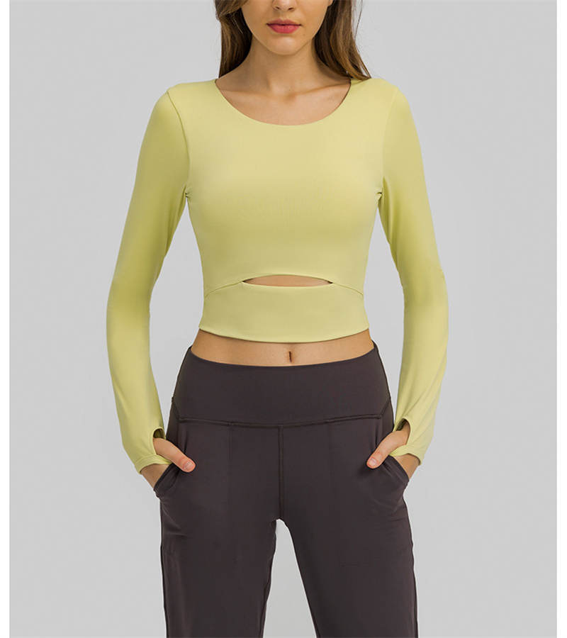 LL NIEUW Sports T-shirt met lange mouwen met borstkussen Korte Outdoor Running Slim Yoga Top Woman