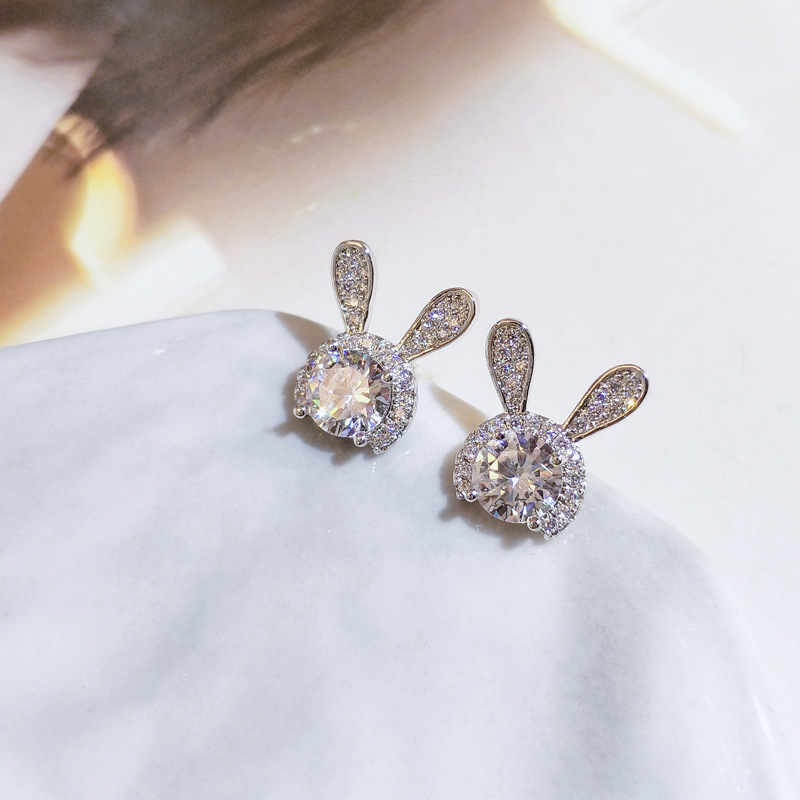 Fashion Women's 925 Sterling Silver earrings Ear Studs Designer Cartoon Crystal Stud earrings Diamond Earrings for Women Wedding Party Jewelry