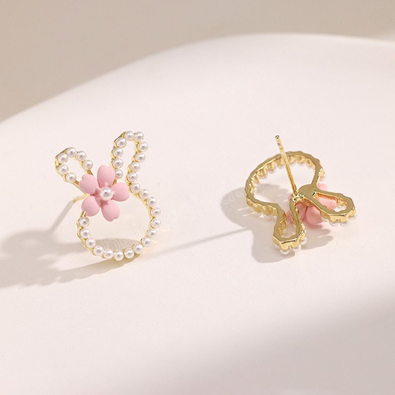 New Cartoon Rabbit Ear Studs Earrings for Women Girls Lovely Elegant Bow Flowers Earring Ladies Wedding Party Birthday Jewelry