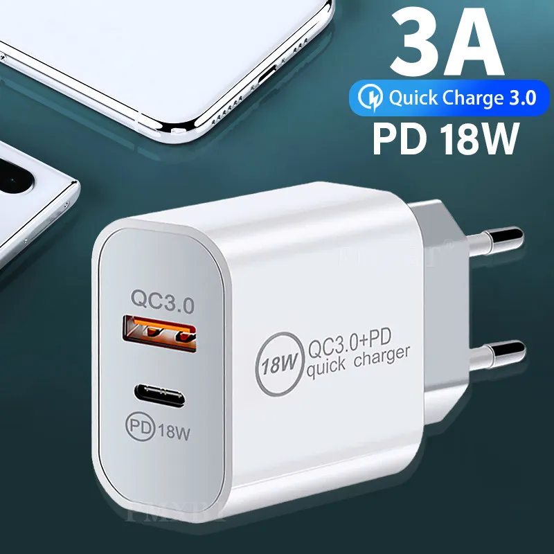 Chargeur USB rapide 18W Type C PD Charge rapide pour iPhone prise ue US chargeur USB avec chargeur de téléphone QC 4.0 3.0