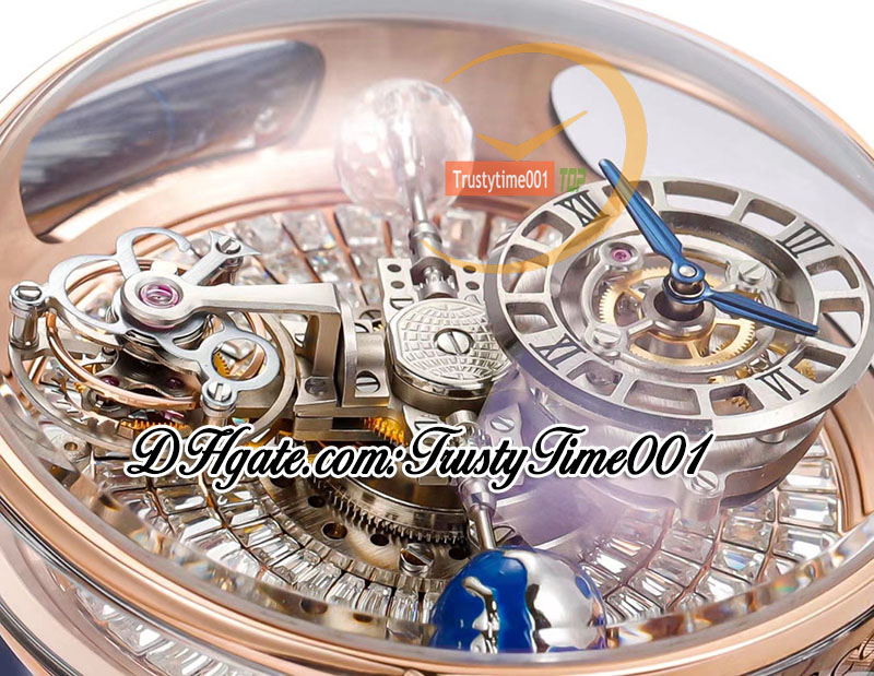 RMF AT800.40 Astronomia Tourbillon Meens Menical Watch Rose Gold Case Paved Baguette Diamonds Severon Dial Leather Strap Super